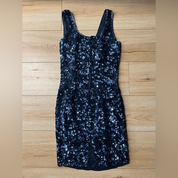 BADGE 90s Vintage - Midnight Blue Sequin Cocktail Mini Dress - Picture 2 of 3